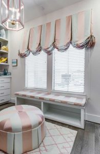 closet decor pink stripe ottoman