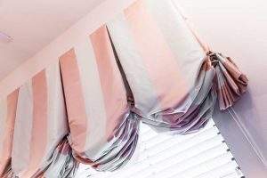 detail of pink stripe curtains