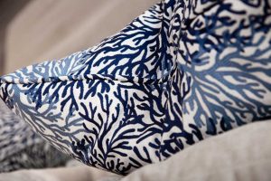 detail of blue seaweed pillow